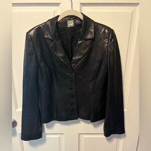 Herve Leger Paris black faux leather vintage women’s blazer jacket size m medium